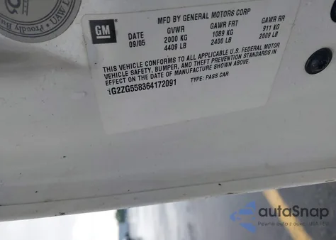 2006 Pontiac G6 z USA, uszkodzony, nr VIN 1G2ZG558364172091